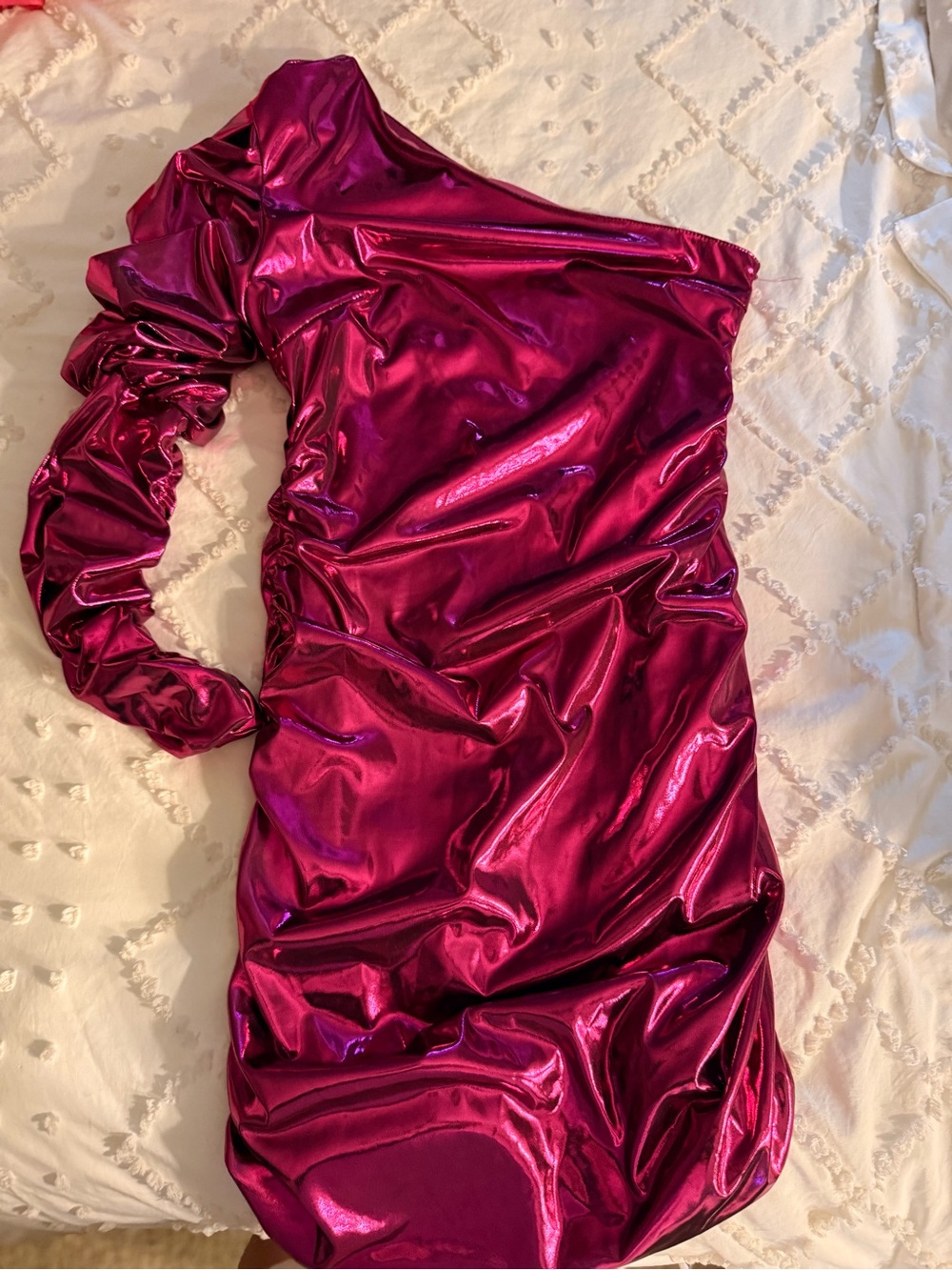 J. Crew Metallic Magenta One-Shoulder Ruched Dress